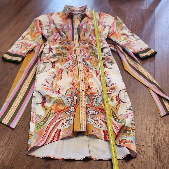 Antonio Melani Roxanne Paisley Midi Shirt Dress Tie Waist Ruching Sz 2 - Picture 7 of 12